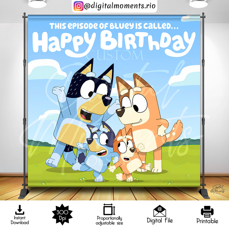 Bluey 8x8 Digital Backdrop Design, Instant Download | Custom Digital Download for Kids Party or Event