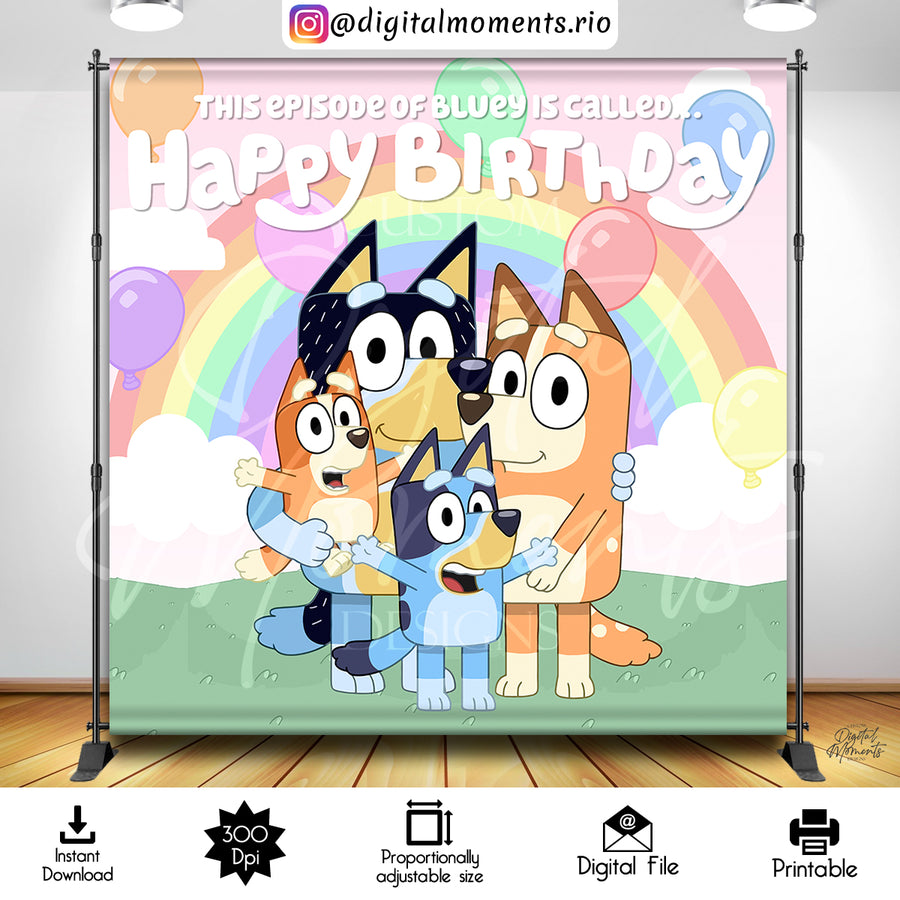 Bluey 8x8 Digital Backdrop Design, Instant Download | Custom Digital Download for Kids Party or Event