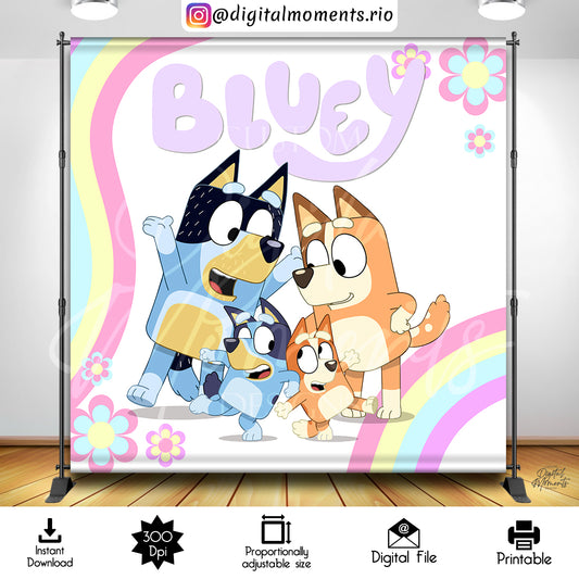 Diseño de fondo digital Bluey 8x8, descarga instantánea