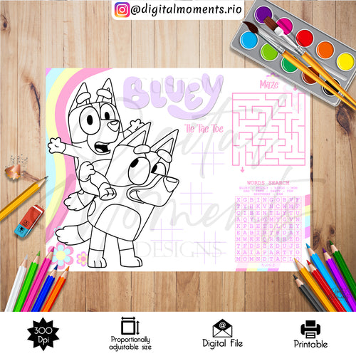 Bluey Activity Sheet Instant, events, 11"x8.5", sheet, bluey, activity, design, instant