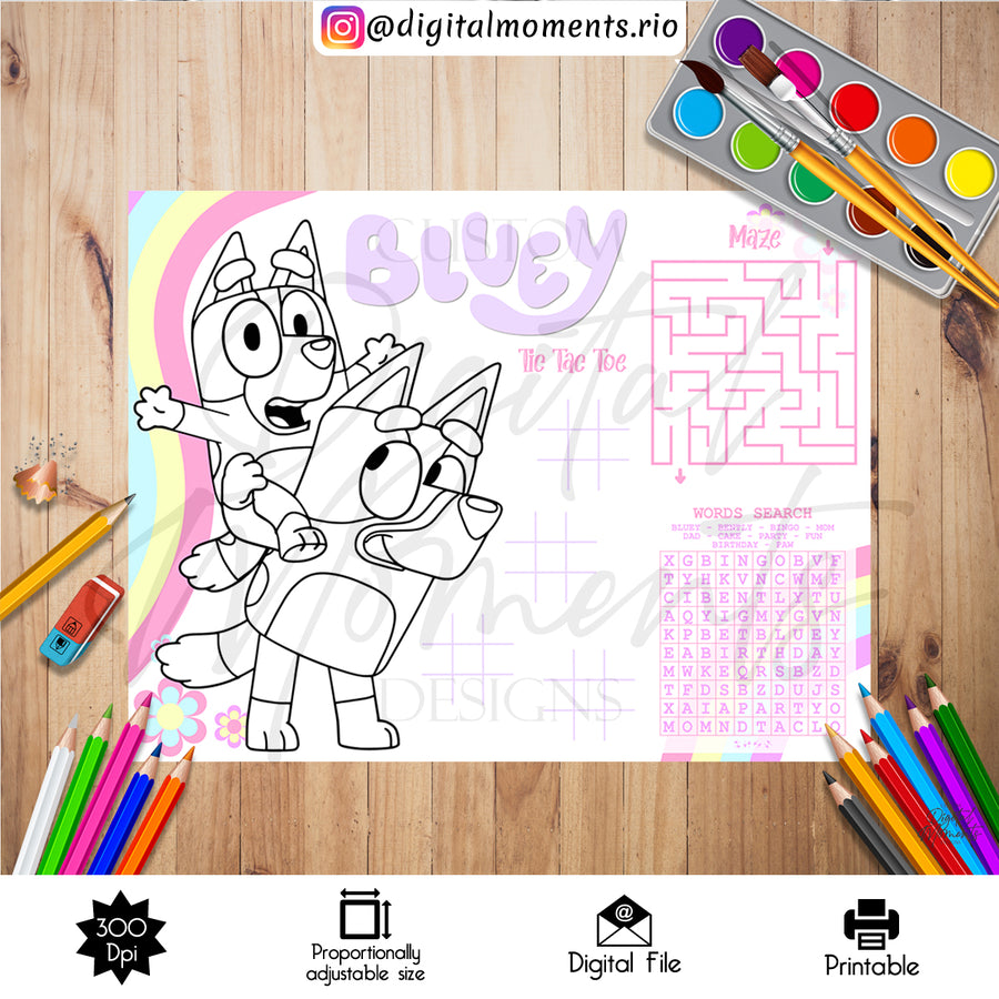 Bluey 11"x8.5" Activity Sheet Digital Design, Instant Download | Custom Digital Download for Kids Party or Event