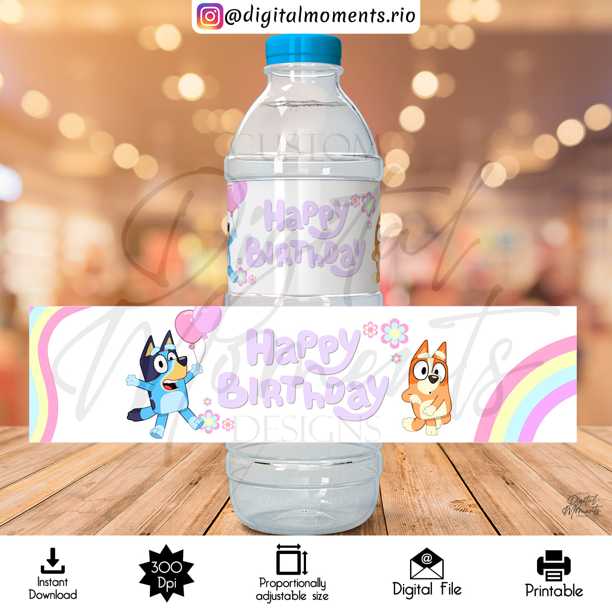 Bluey 8,35x2,08 Digital Water Label Design, Instant Download