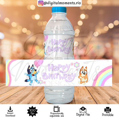 Bluey 8,35x2,08 Digital Water Label Design, Instant Download