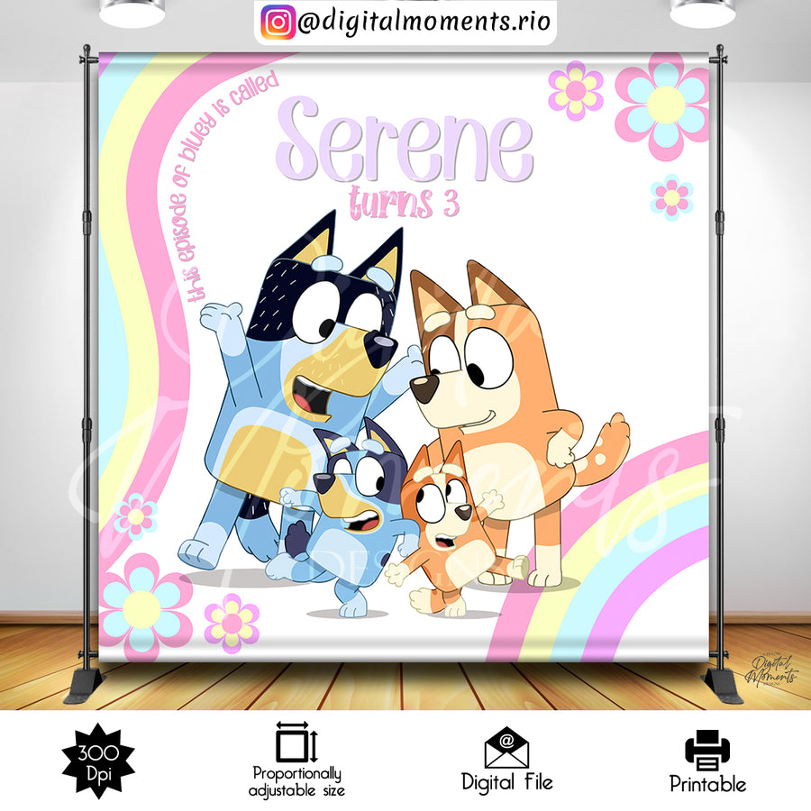 Bluey 8x8 Custom Backdrop, Digital file only | Custom Digital Download for Kids Party or Event