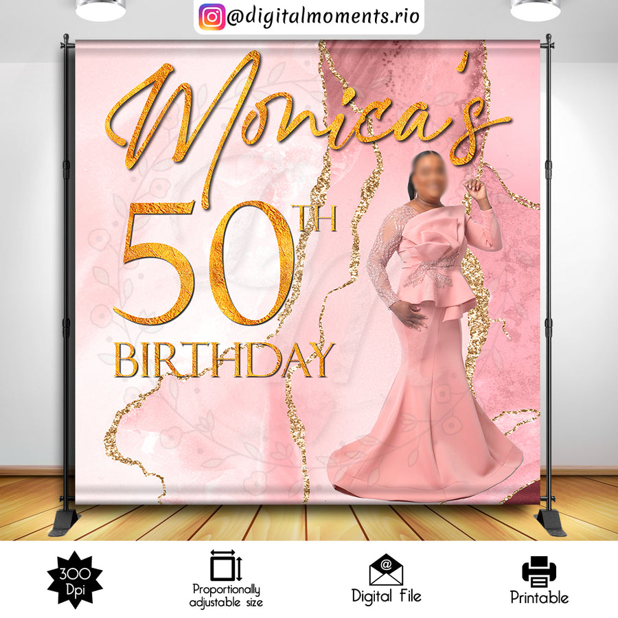 Pink and gold marble 8x8 Custom Backdrop with 1 picture, Digital file only | Custom Digital Download for Kids Party or Event
