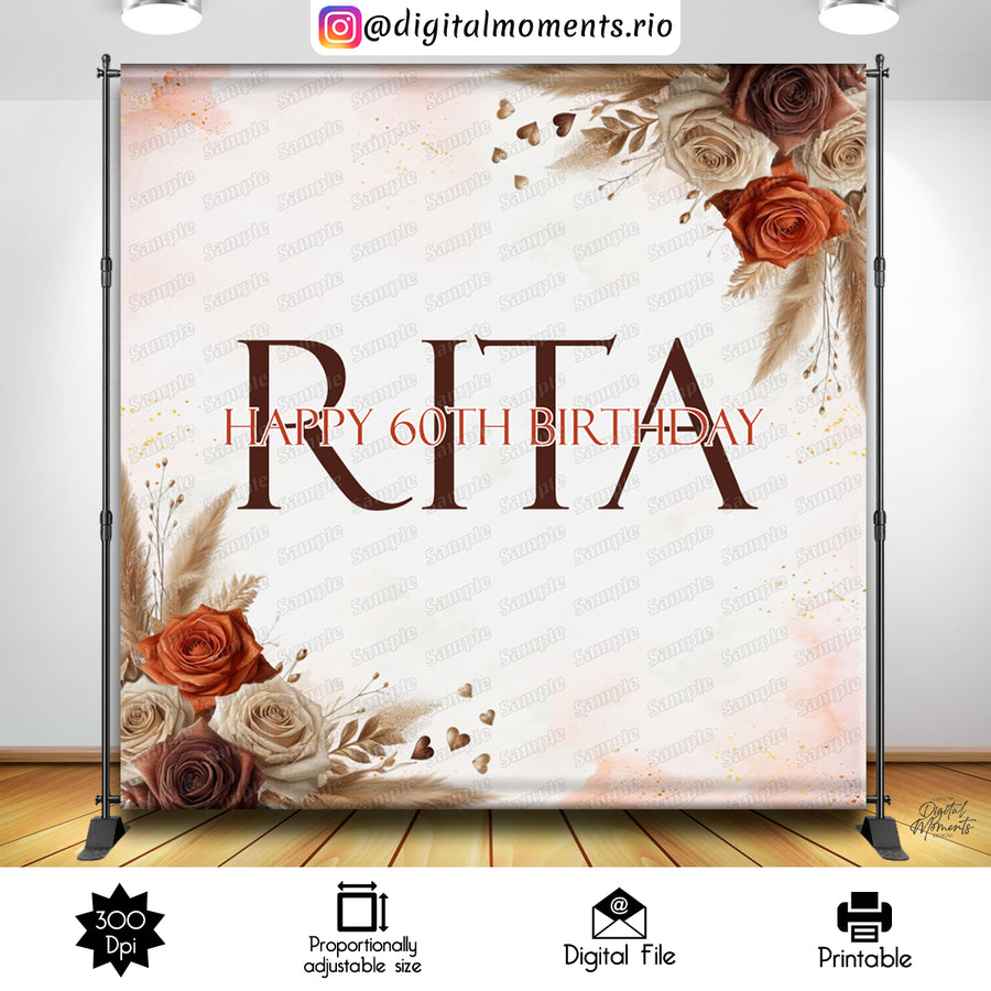 Boho Floral 8x8 Custom Backdrop Design, Digital file only | Custom Digital Download for Kids Party or Event