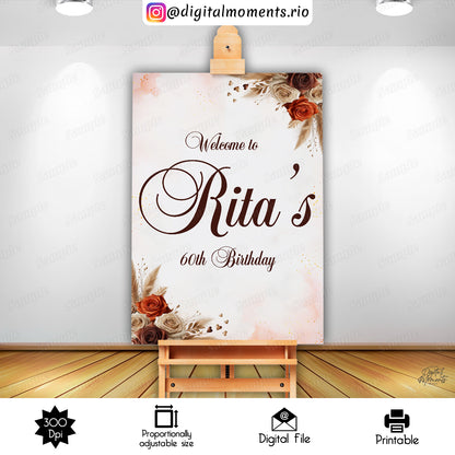 Boho Floral 24x36 Welcome Sign Custom Design, Digital file only | Digital Download for Events