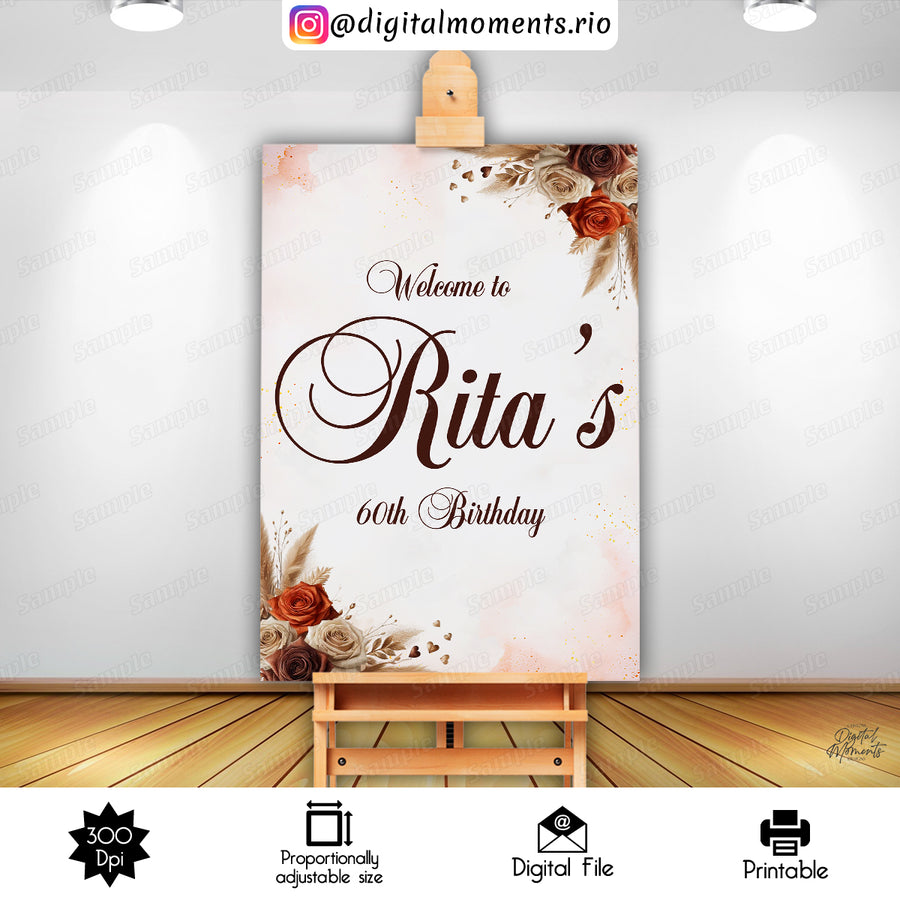 Boho Floral 24x36 Welcome Sign Custom Design, Digital file only | Custom Digital Download for Kids Party or Event