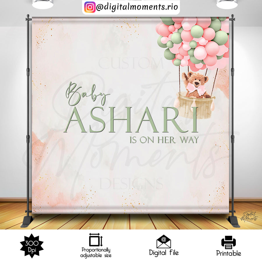 Teddy Bear Baby Shower 8x8 Custom Digital Backdrop, Digital file only | Custom Digital Download for Kids Party or Event