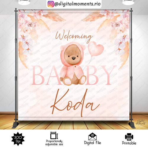 Boho Teddy Bear Baby Shower 8x8 Custom Backdrop with picture, Digital file only