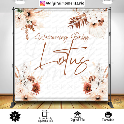Boho Baby Shower 8x8 Custom Backdrop, Digital file only