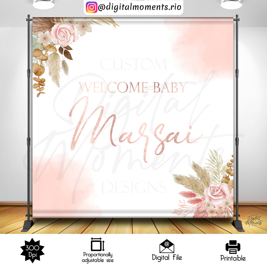 Boho Baby Shower 8x8 Custom Backdrop, Digital file only | Custom Digital Download for Kids Party or Event