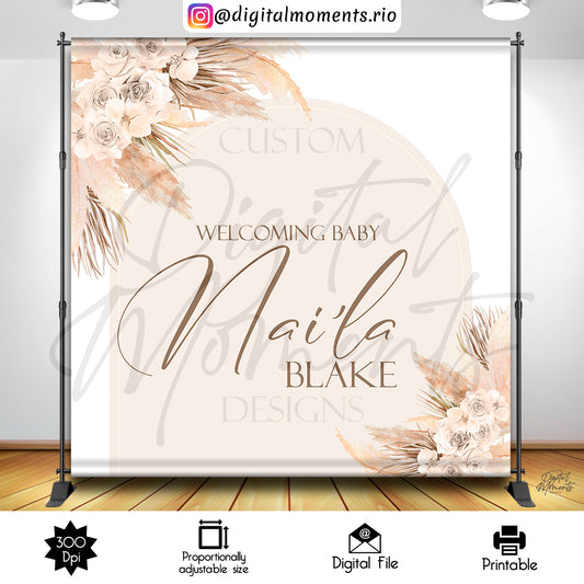 Boho Baby Shower 8x8 Custom Backdrop Design, Digital file only