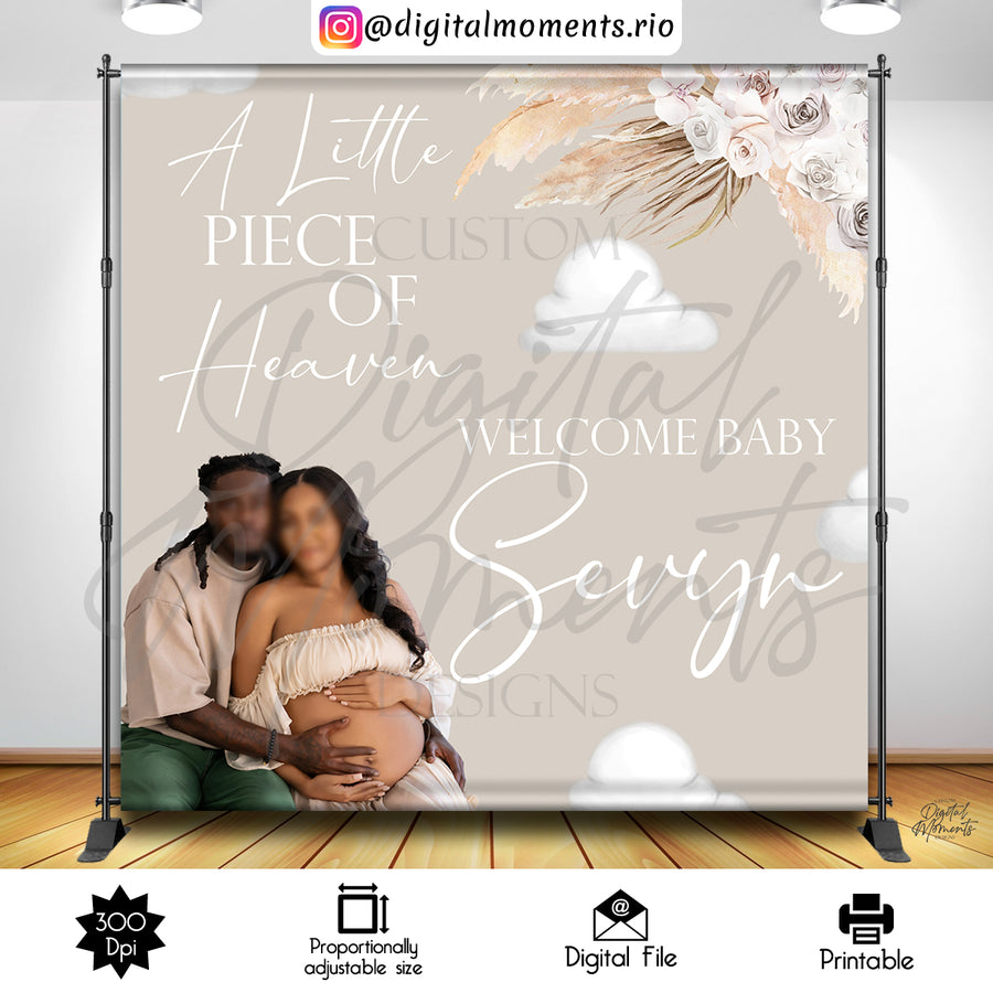 A Little Piece of Heaven 8x8 Custom Backdrop with picture, Digital file only | Custom Digital Download for Kids Party or Event