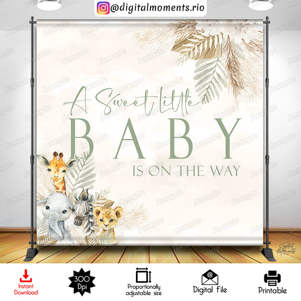 A Sweet Little Baby is on the Way Boho Safari 8x8 Digital Backdrop Design, Instant Download | Digital Download for Events - Instant Digital …
