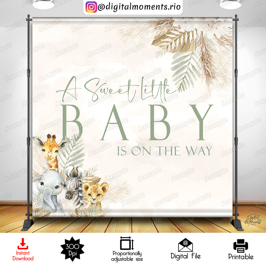 A Sweet Little Baby is on the Way Boho Safari 8x8 Digital Backdrop Design, Instant Download | Custom Digital Download for Kids Party or Event