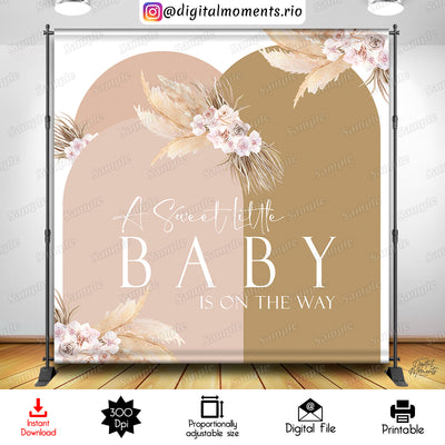 A Sweet Little Baby is on the Way Boho - Backdrop - Baby Shower - Instant Download