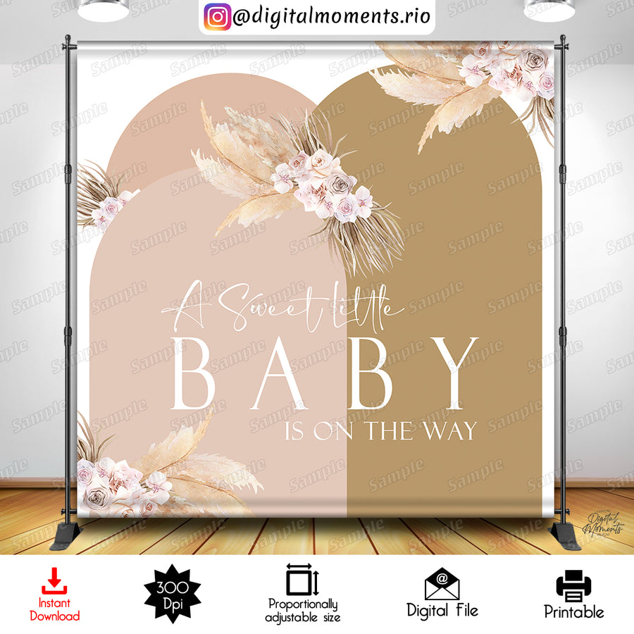 A Sweet Little Baby is on the Way Boho 8x8 Digital Backdrop Design, Instant Download | Custom Digital Download for Kids Party or Event