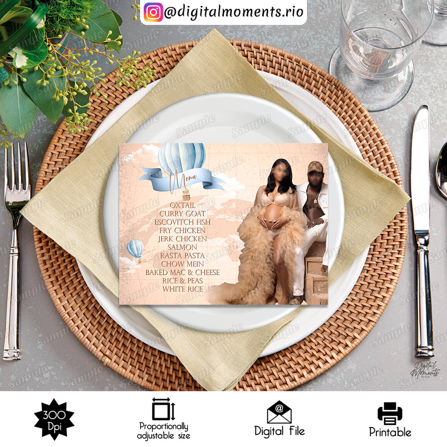 Vintage Travel 6x4 Menu Custom Design with picture, Digital file only | Custom Digital Download for Kids Party or Event