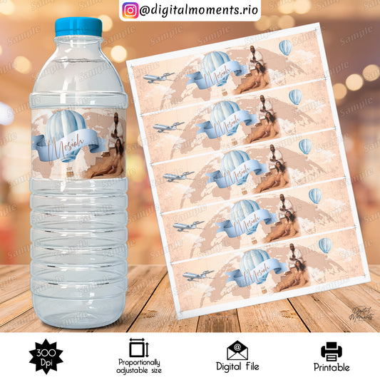 Vintage Travel Custom Water Bottle Label, Digital file only