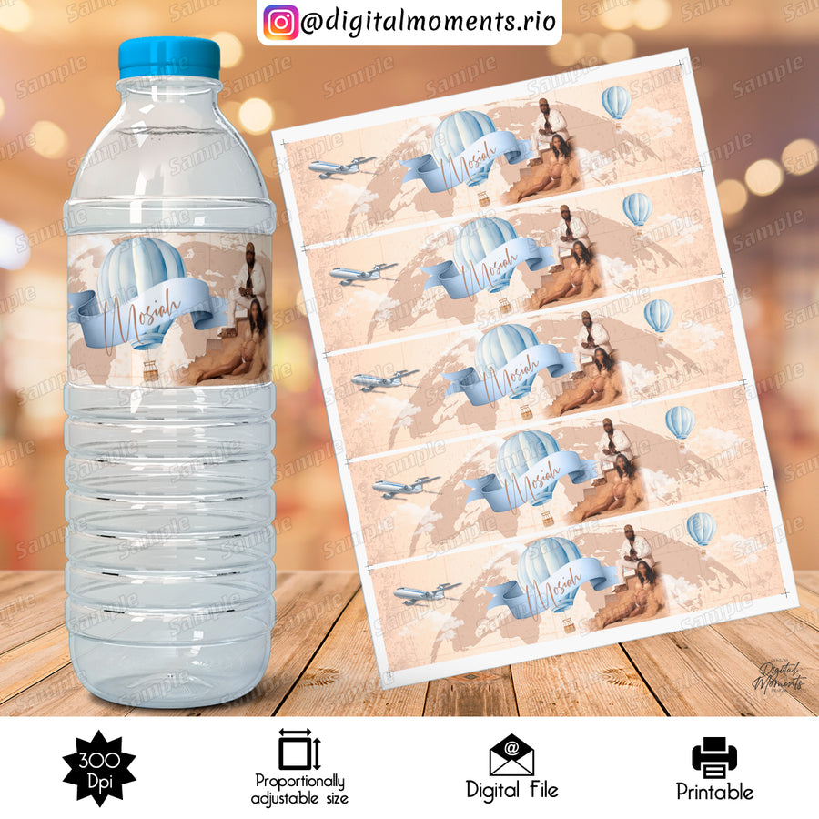 Vintage Travel Custom Water Bottle Label, Digital file only | Custom Digital Download for Kids Party or Event
