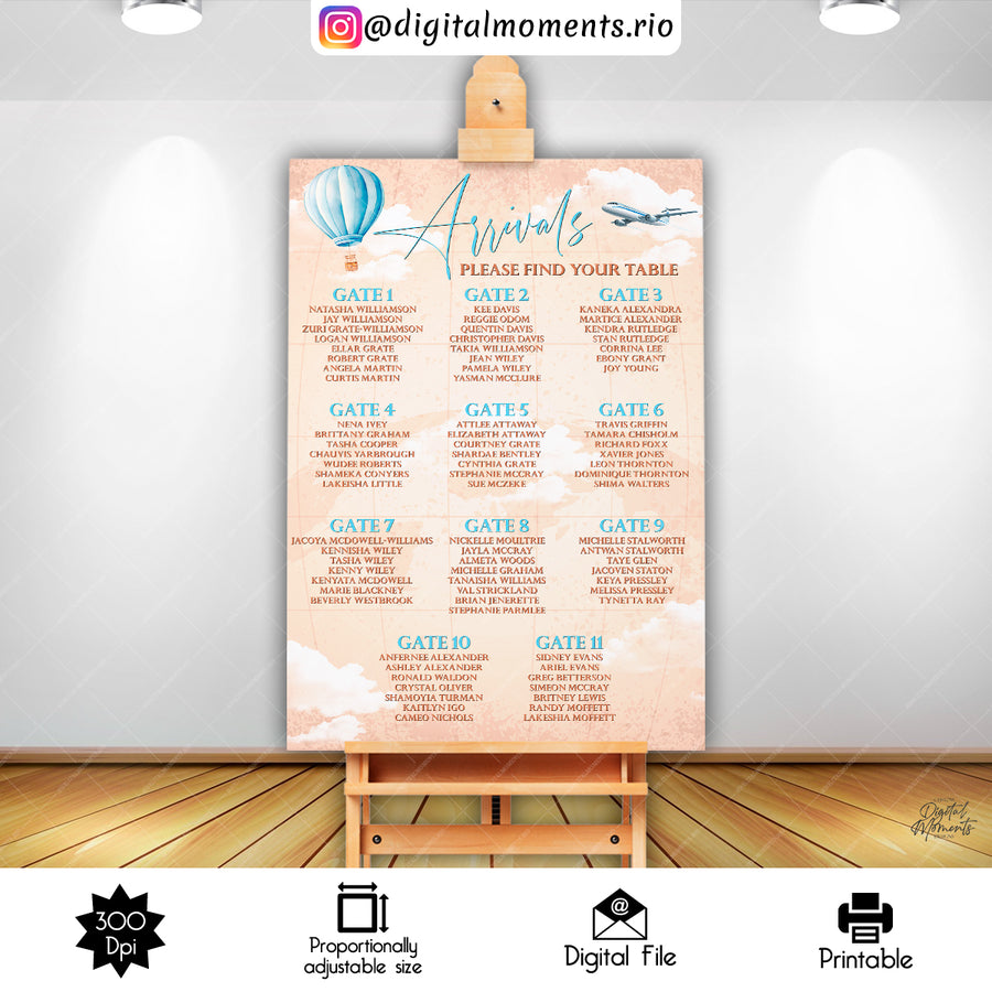 Vintage Travel 24x36 Seating Chart Custom Design, Digital file only | Custom Digital Download for Kids Party or Event