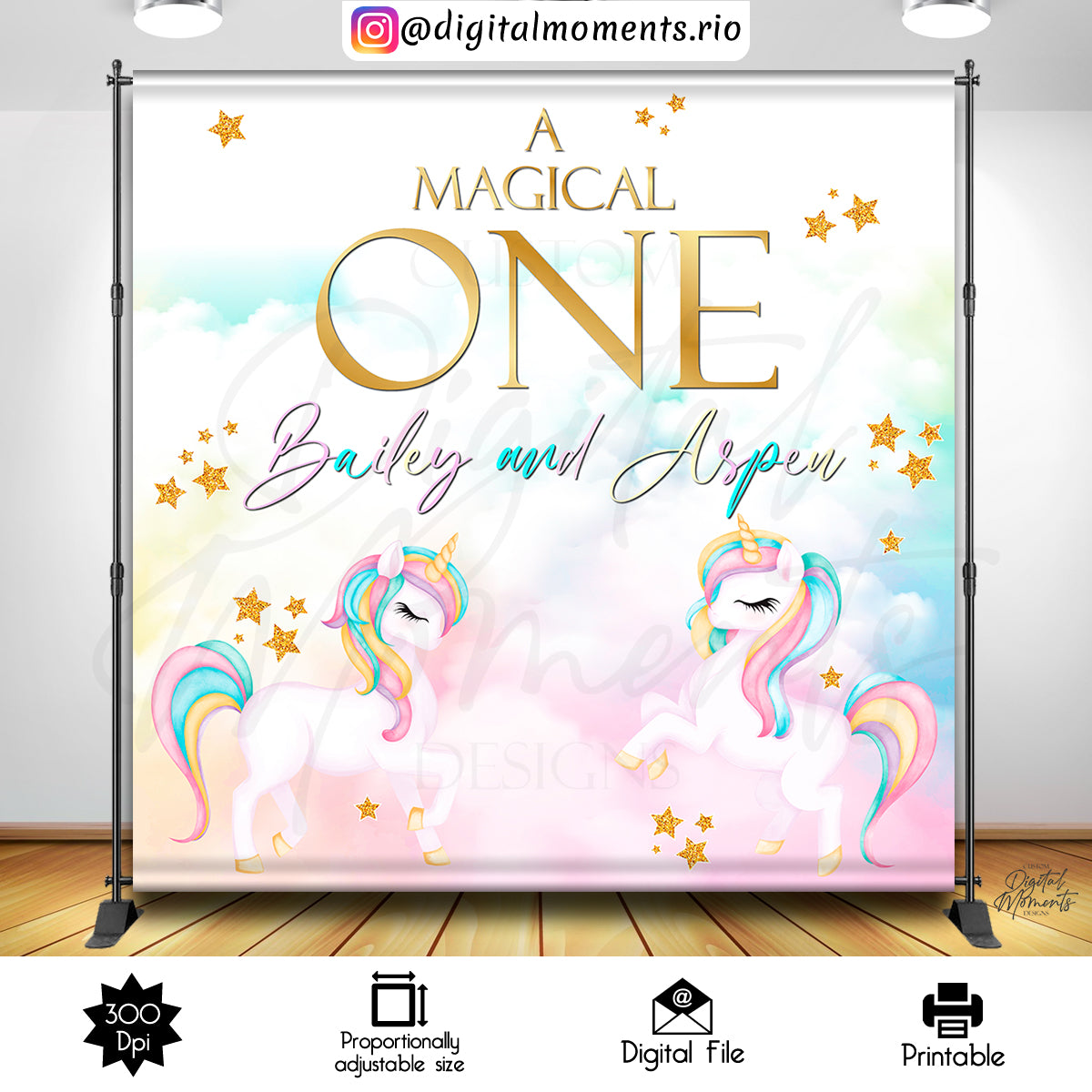 Diseño de fondo personalizado Unicornio 8x8, solo archivo digital