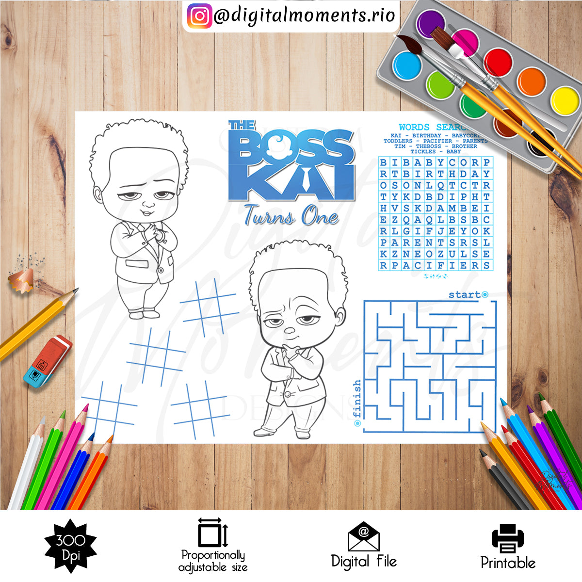 Diseño personalizado de la hoja de actividades de Boss Baby, SOLO ARCHIVO DIGITAL