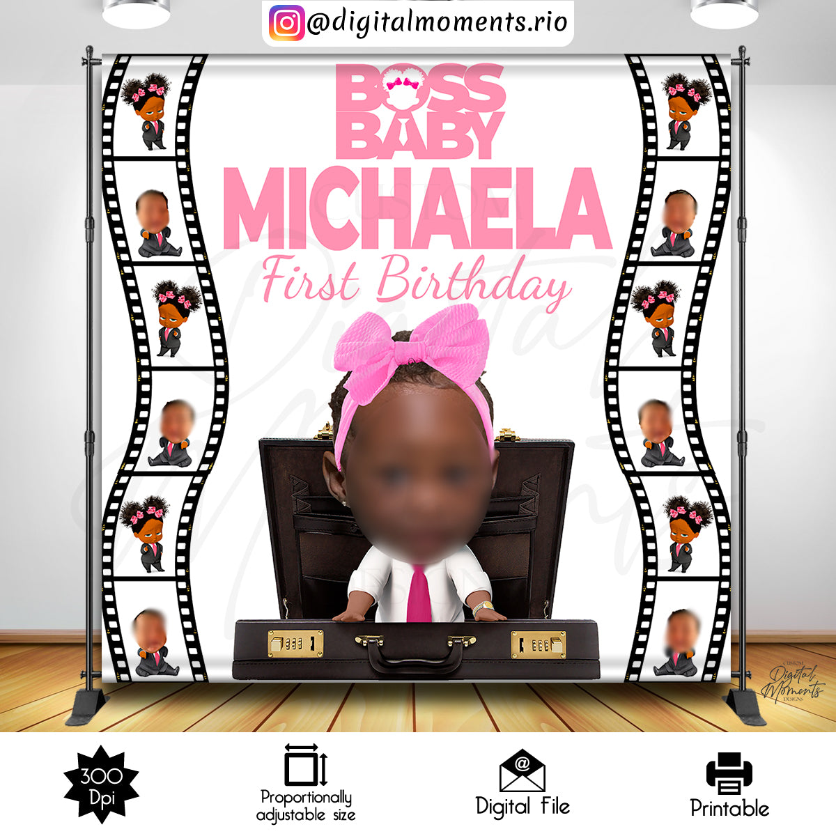 Girl Boss Baby 8x8 Custom backdrop with picture, Custom Digital File | Digital Download for Events for Events
