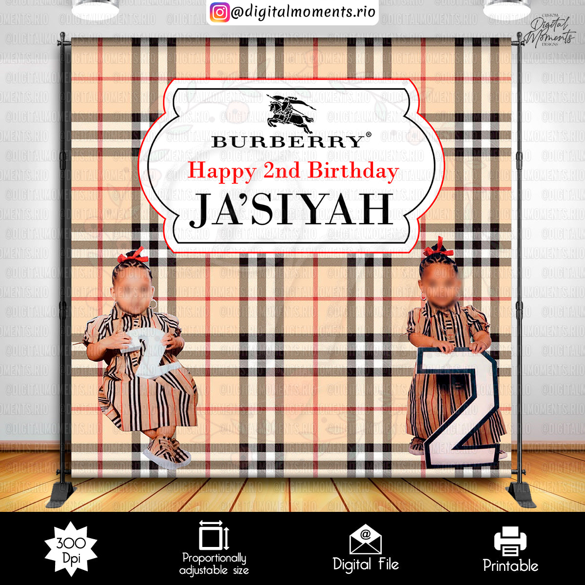 Burberry 8x8 Birthday Custom Backdrop, Custom Digital File | Digital Download for Events