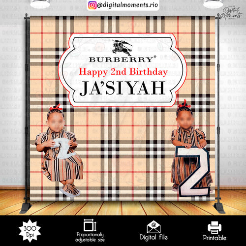 Burberry 8x8 Birthday Custom Backdrop, Custom Digital File | Digital Download for Events