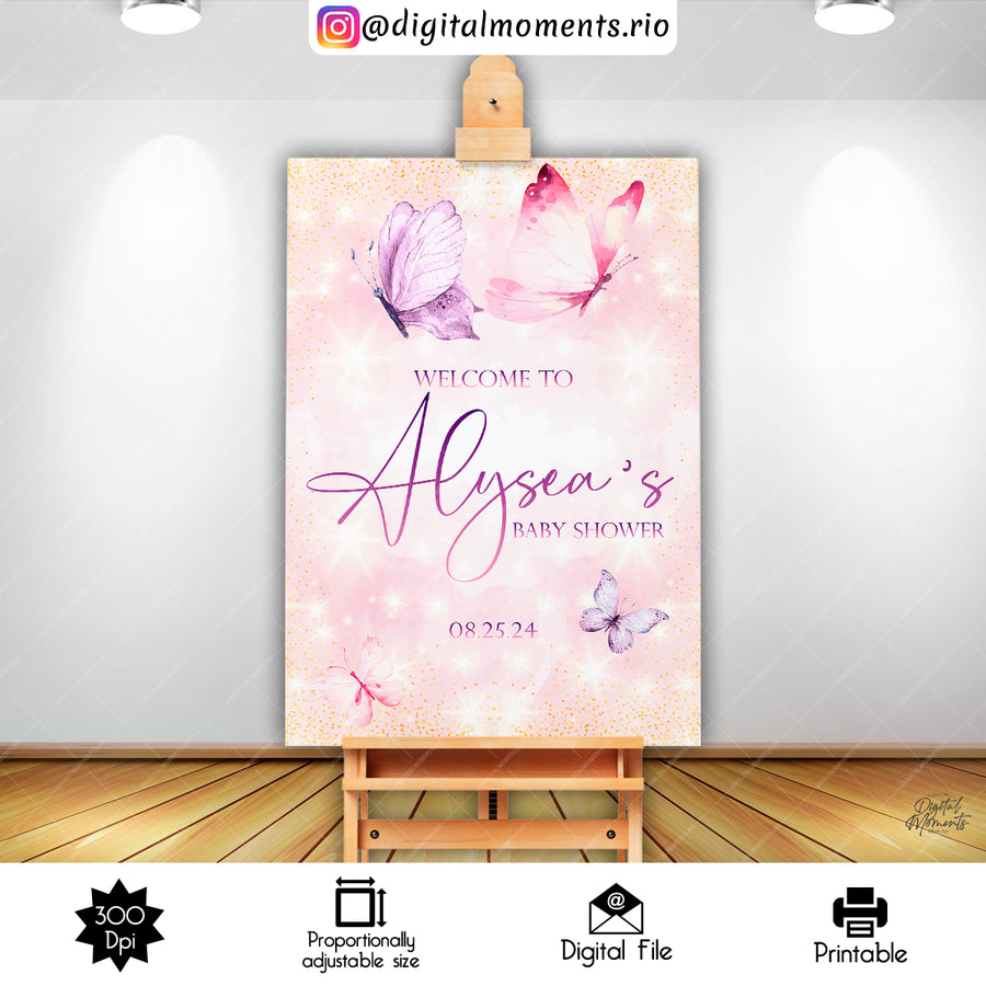 Butterflies 24x36 Welcome Sign Custom Design, Digital file only | Custom Digital Download for Kids Party or Event