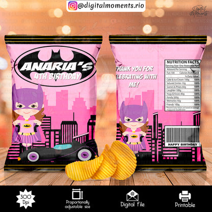 Batgirl Chip Bag Letter Size, girl, events, custom, bag, design, bat, chip