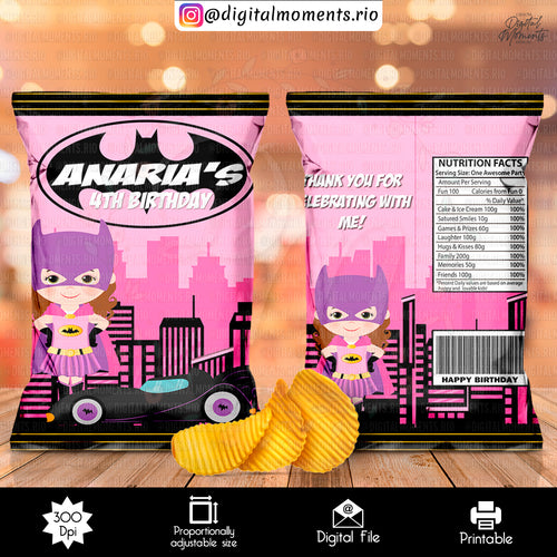 Batgirl Chip Bag Letter Size, girl, events, custom, bag, design, bat, chip