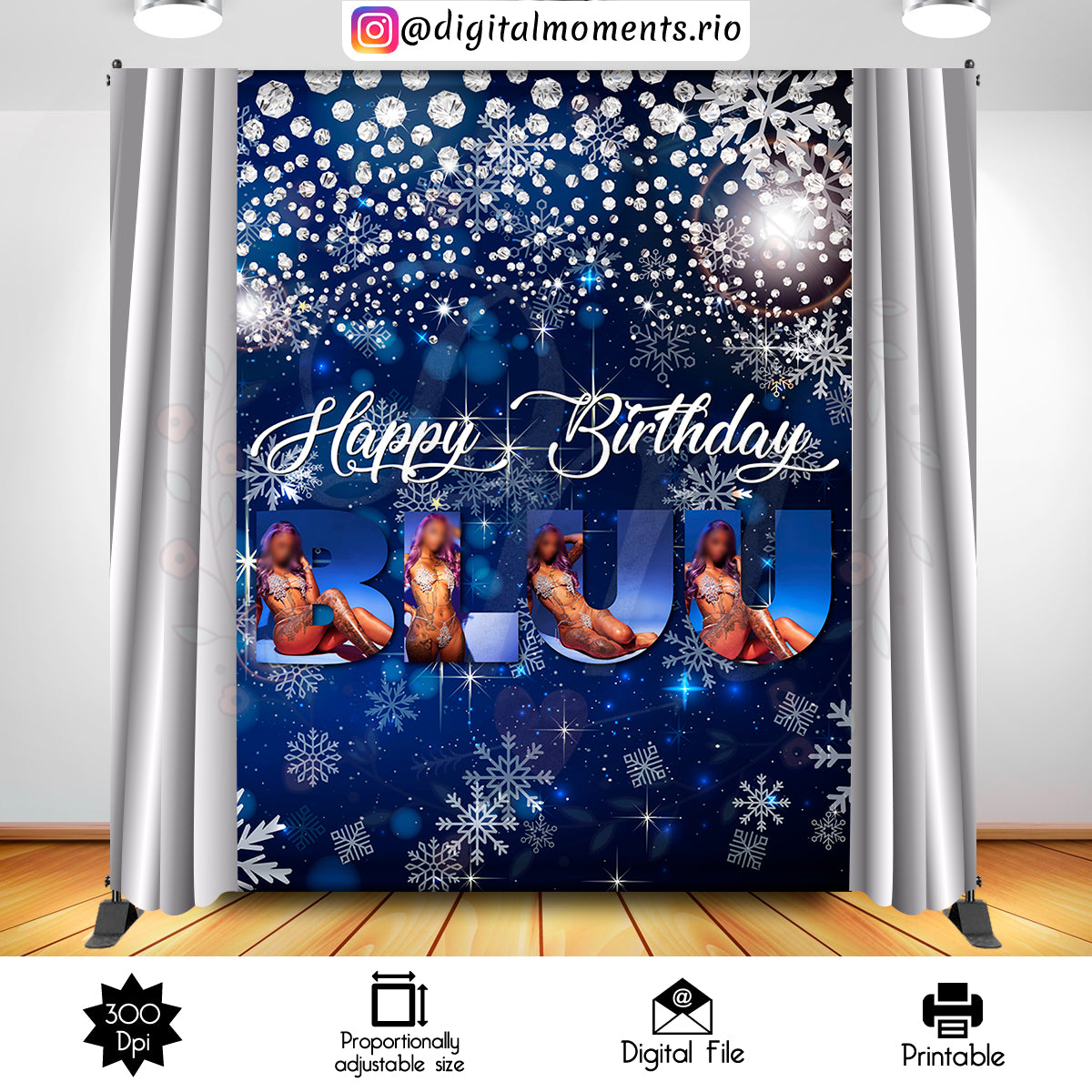Winter Wonderland 6x8 Custom Backdrop with 3 pictures, DIGITAL FILE ONLY