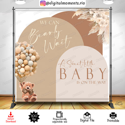 We Can Bearly Wait Boho - Backdrop - Baby Shower - Instant Download