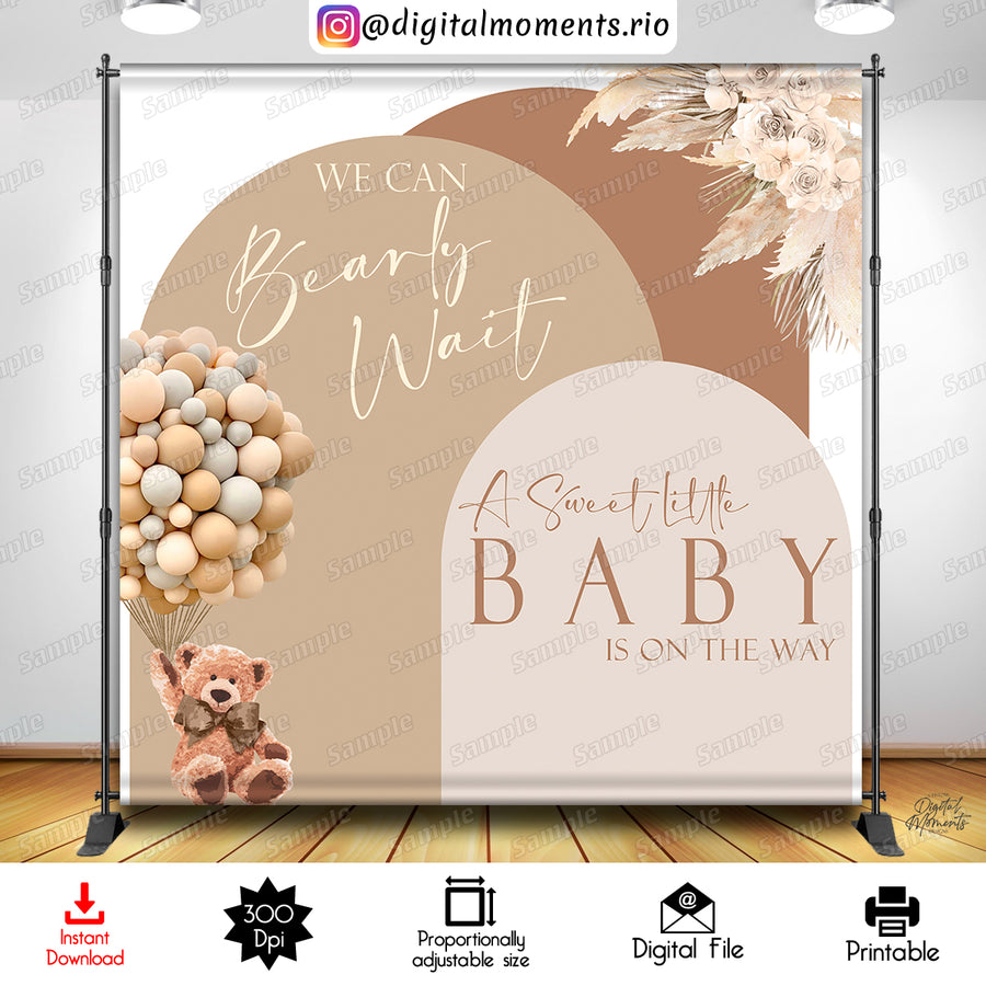 We Can Bearly Wait Boho 8x8 Digital Backdrop Design, Instant Download | Custom Digital Download for Kids Party or Event