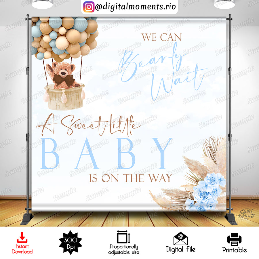 We Can Bearly Wait Boho 8x8 Digital Backdrop Design, Instant Download | Custom Digital Download for Kids Party or Event