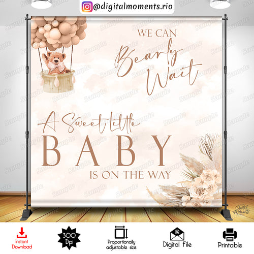 We Can Bearly Wait Boho 8x8 Digital Backdrop Design, Instant Download