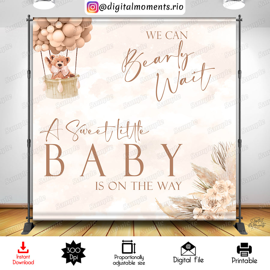 We Can Bearly Wait Boho 8x8 Digital Backdrop Design, Instant Download | Custom Digital Download for Kids Party or Event