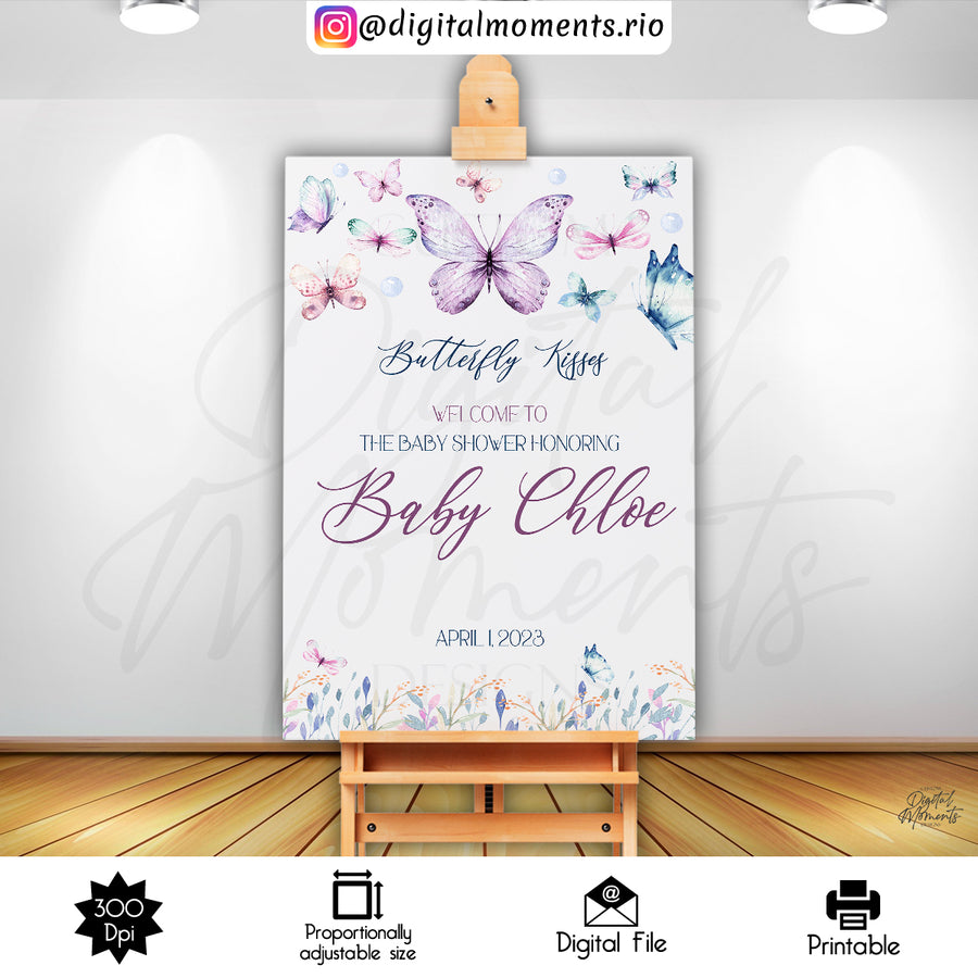 Butterflies 24x36 Welcome Sign Custom Design, Digital file only | Custom Digital Download for Kids Party or Event
