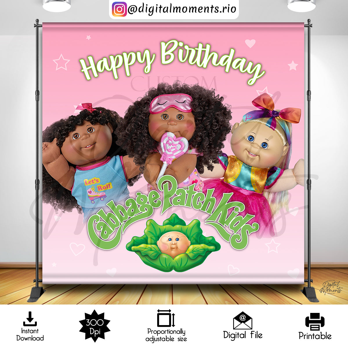 Cabbage Patch Kids 8x8 Diseño de fondo digital, descarga instantánea