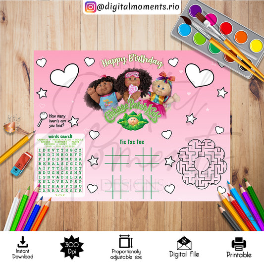 Cabbage Patch Kids 11"x8.5" Activity Sheet Digital Design, Instant Download