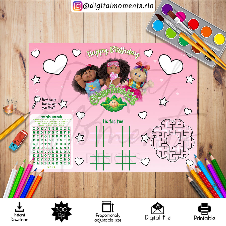 Cabbage Patch Kids 11"x8.5" Activity Sheet Digital Design, Instant Download | Custom Digital Download for Kids Party or Event