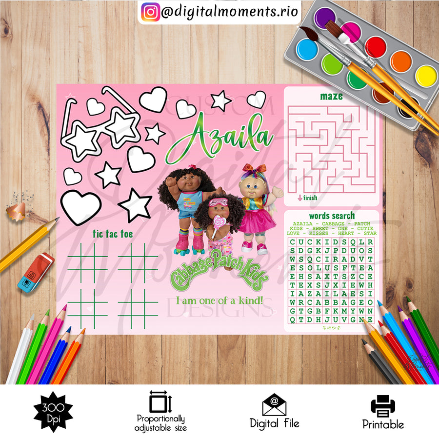 Cabbage Patch Activity Sheet Custom Design, DIGITAL FILE ONLY | Custom Digital Download for Kids Party or Event