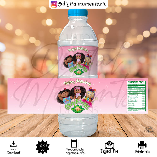 Cabbage Patch Kids 8,35x2,08 Digital Water Label Design, Instant Download | Custom Digital Download for Kids Party or Event