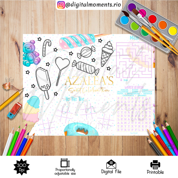 Candy Store Activity Sheet Custom Design, DIGITAL FILE ONLY | Custom Digital Download for Kids Party or Event