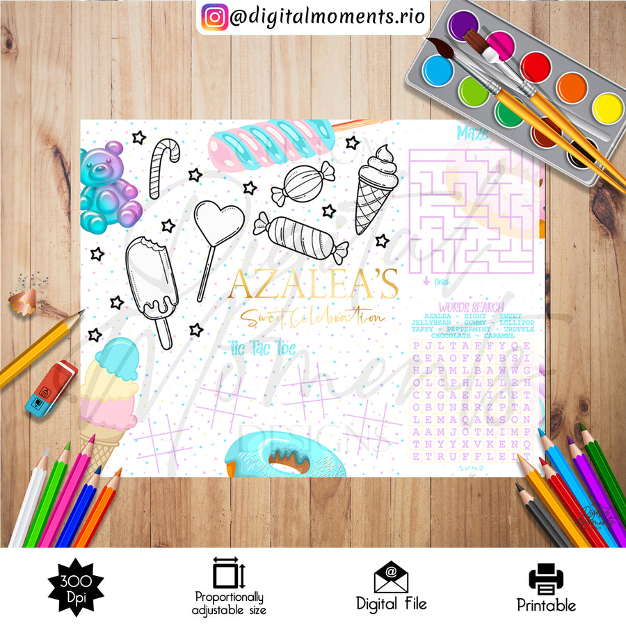Candy Store Activity Sheet Custom Design, DIGITAL FILE ONLY | Custom Digital Download for Kids Party or Event