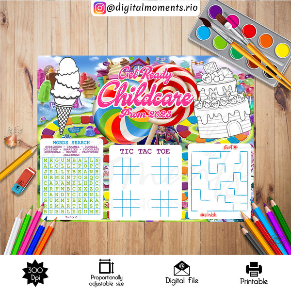 Candyland Activity Sheet Custom Design, DIGITAL FILE ONLY | Custom Digital Download for Kids Party or Event