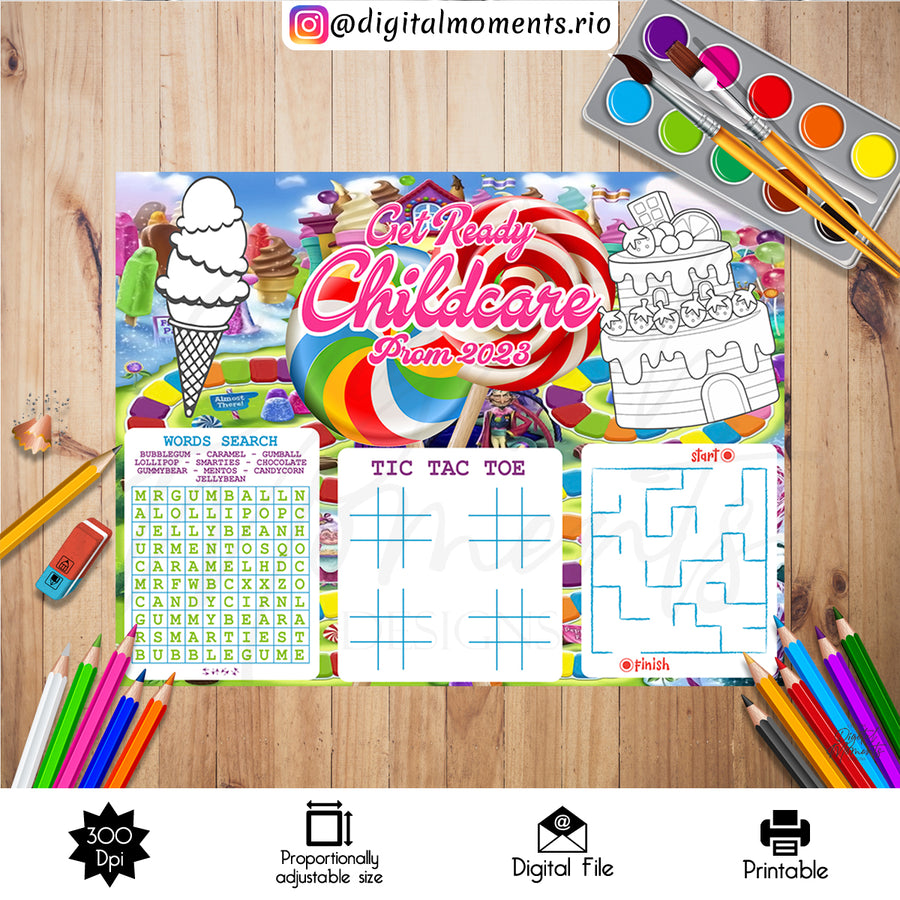 Candyland Activity Sheet Custom Design, DIGITAL FILE ONLY | Custom Digital Download for Kids Party or Event